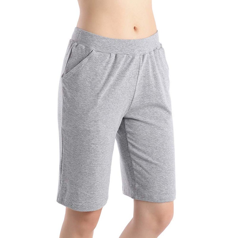 QingWan Summer Athletic Shorts Women Knee Length Spandex Short Pants with Pockets Yoga Grey - Image 5